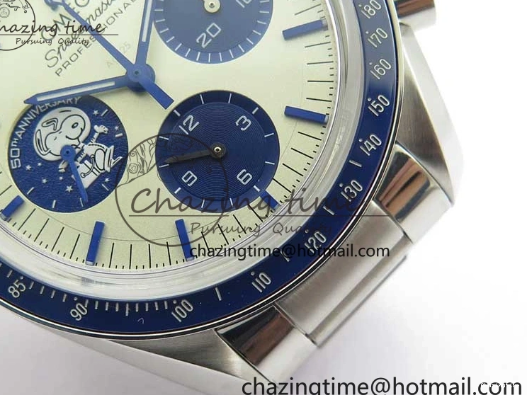 0111 Speedmaster SS Snoopy Apollo OMF Best Edition White Dial on SS Flat link Bracelet Venus Trendy 7882